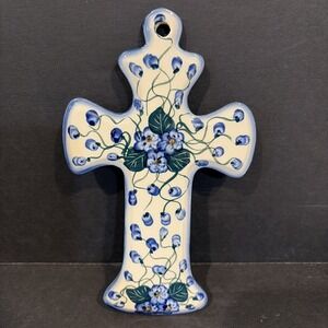 Boleslawiec Polish Cross Pottery Easter UNIKAT Stoneware Artisan Violets Holy